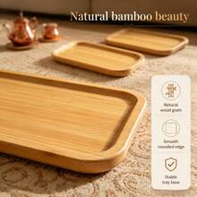 Rounded Rectangular Bamboo Decorative Tray, Arabic Style Desktop Display Plate, Desktop Aromatherapy Decor Storage Ornament, Ramadan Eid Home Holiday Tabletop Decoration, Non-Food Contact, Do Not Place Food Directly - Champagne - View 3
