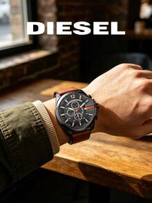 Diesel DZ4343 Mega Chief Men's Chronograph Watch, Black Dial Brown Genuine Leather Strap 10 Bar Water Resistant Quartz Wrist Watch - WATCH - View 3