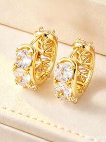 6pcs Personalized Fashion Charming Copper Electroplated 18K Gold Inlaid Cubic Zirconia Round Geometric Drop Earrings Set, Suitable For Women's Daily Wear Jewelry Accessories, Holiday Gift, Birthday Gift For Friends - Yellow Gold - View 11