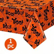 3 Packs/1-Pack Halloween Disposable Tablecloth 108x54, Cute Halloween Tablecloth | Rectangular Waterproof Plastic Tablecloth, Spider Web And Pumpkin Pattern, Party Table Protection - Orange - View 7