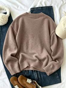 Plus Size Women's Autumn/Winter Fashion Crew Neck Sweater - Khaki - View 2