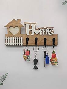 2/4pcs Wall-Mounted Key Hooks, Fashionable Entryway Wall Key Storage Rack, Wooden Wall Decor, Decorative Key Rack, Handmade Wooden Home Decor, Detachable Wooden Key Rack - Multicolor - View 3