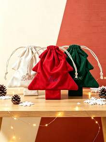 Personalized Custom 2026 New Christmas Atmosphere Decorative Drawstring Bag With Pom Pom Bell Accessories, Christmas Tree Shaped Hanging Ornament Pendant - Multicolor - View 2
