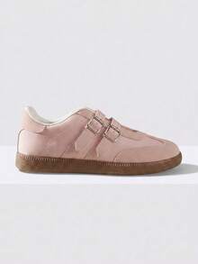 Giày sneaker đế bệt TCVC phối màu khối hai quai, giày Mary Jane tập luyện kiểu Đức retro, giày đi bộ thường ngày nữ - Hồng - Xem 10