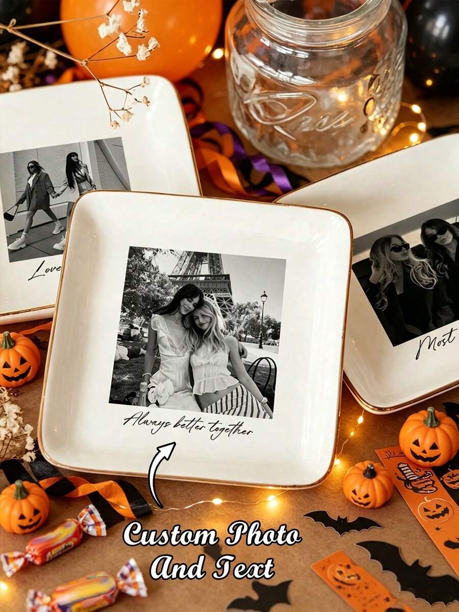 Personalized Photo Ceramic Jewelry Tray Ring Dish Gift, Customized Jewelry Storage Dish For Mother, Grandmother, Daughter - Multicolor - View 1