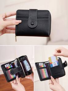 MIYIN Simple Vintage Wax Leather Bifold Wallet For Women, RFID Blocking Protection, Snap Closure, Multi Card Slots, Portable Purse With Zipper Coin Pocket - Multicolor - View 12