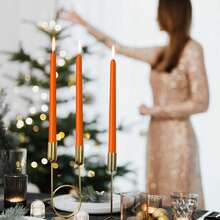 4pcs 10 Inch Taper Candles - Dripless, Smokeless, Unscented, Suitable For Weddings, Dinners And Christmas, Autumn, Thanksgiving, Harvest, Perfect For Thanksgiving Home Harvest Table Decor, Home Decor - Orange Color - View 5