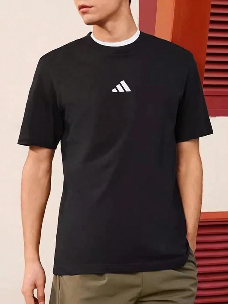 Adidas ESSENTIALS Sportswear Men's Short Sleeve Fashionable Minimalist Versatile Basic Comfortable Crew Neck T-Shirt - Black - View 1