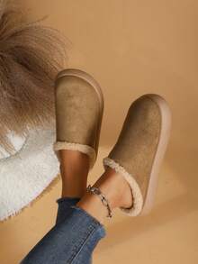 PWIIMG Women's Thick Sole Closed Toe Fuzzy Slippers, Fuzzy Lining Backless Slippers, Autumn Home Fuzzy Slippers Beach Fuzzy Lining Fine Fleece Home - Khaki - View 7