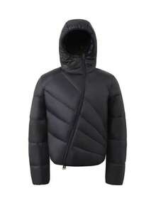 Women's Solid Color Long Sleeve Zip-Up Hooded Winter Padded Coat - Black - View 7