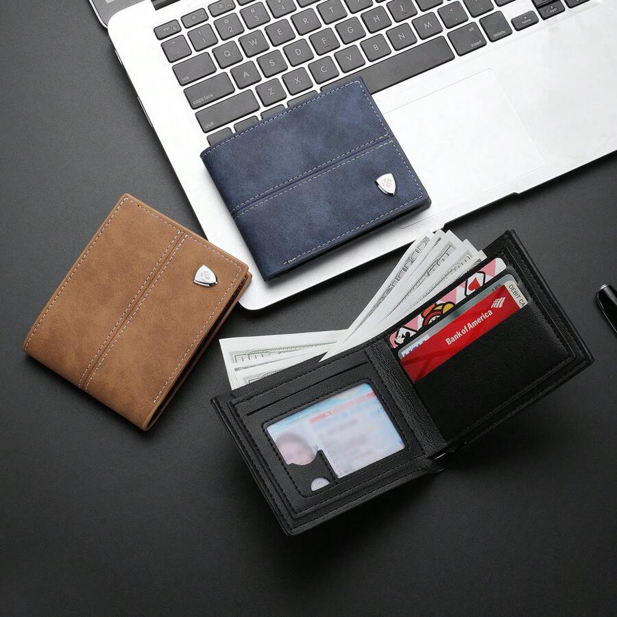1pc New Men's Wallet, Fashionable Retro Multi-Functional Handheld Wallet, Youth Student Versatile Multi-Slot Card Holder, Fashion Design, Mini Wallet, PU Small Wallet, Lightweight Practical Business Commute, Men's Gift - Multicolor - View 1