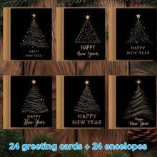 12pcs/24pcs/48pcs Holiday Greeting Cards, Christmas Cards, Birthday Cards, Valentine's Day Cards, Gold Christmas Tree Pattern, Hand-Writable - Pattern Greeting Cards With Envelopes And Folded Pages, Blessing Cards, Event, Family, Friends, Teacher Greeting Cards And Message Cards - Sets - View 13