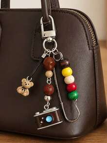 Retro Beaded Camera Keychain With Cute Bear,Beaded Pin Bag Charm,Phone Accessory,Unisex Wallet Charm,Handbag Accessories,Must-Have For Fashionistas - Multicolor - View 4