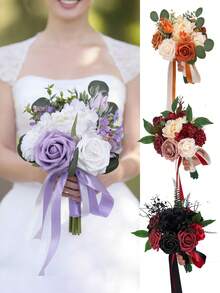 7 Inch White & Lavender Purple Bohemian Style Wedding Bouquet, Suitable For Bride, Bridesmaid, Artificial Flowers, Suitable For Ceremony - Multicolor - View 12