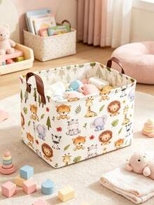 Cartoon Animal Print Fabric Storage Basket, Foldable Handheld Storage Box, Baby Toy & Clothing Organizer, Nursery Sundries Storage Bin - Multicolor - View 7