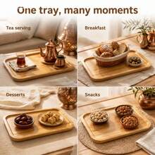 Rounded Rectangular Bamboo Decorative Tray, Arabic Style Desktop Display Plate, Desktop Aromatherapy Decor Storage Ornament, Ramadan Eid Home Holiday Tabletop Decoration, Non-Food Contact, Do Not Place Food Directly - Champagne - View 4