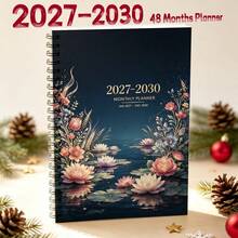1PC A5 Monthly Planner 2027-2030 Art Deco Floral Pattern Cover, 48-Month Spiral Calendar Notebook With Monthly Tabs, Twin-Wire Premium Paper, 4-Year Weekly & Monthly Organizer For Student Office School - A5 - View 1