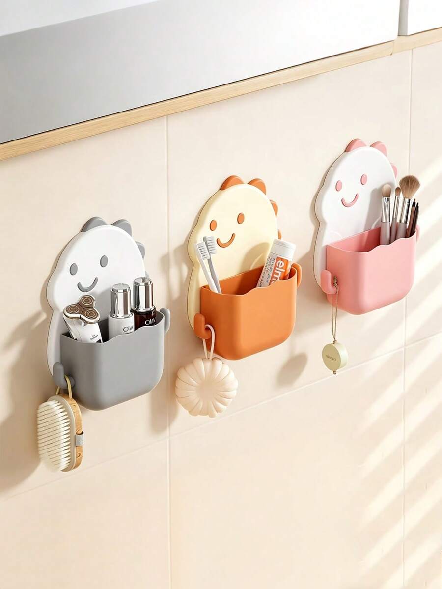 1 cái kệ lưu trữ nhà tắm gắn tường, giá đựng bàn chải đánh răng dễ thương với thiết kế giỏ treo, sản phẩm sắp xếp nhà cửa tiết kiệm không gian, phù hợp cho nhà tắm, nhà bếp và sắp xếp không gian trong nhà - Nhiều màu - Xem 1