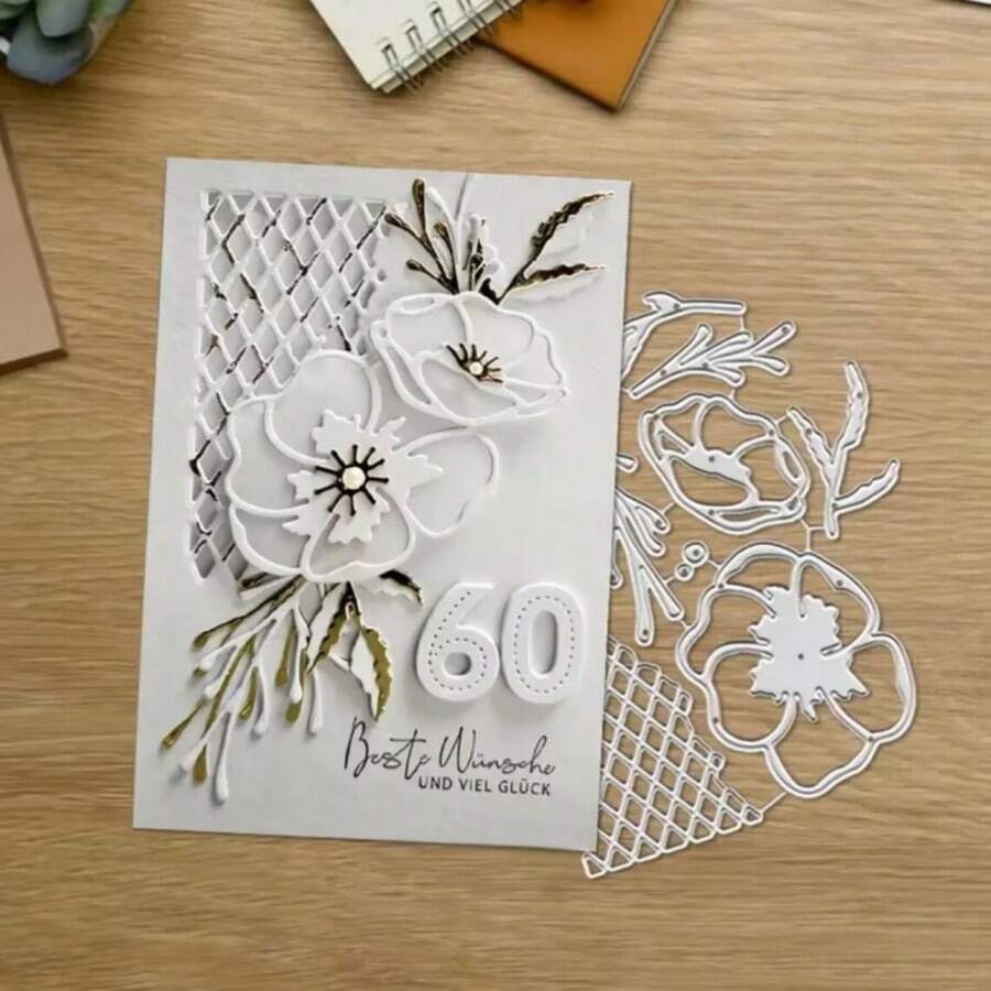 Floral Mesh Pattern Metal Cutting Die, Paper Craft Embossing Cutter, Handmade DIY Greeting Card Making Die Cut Template - Zz1038(12.4*10.1cm) - View 1