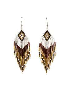 Xiacheng 1pair Bohemian Handmade Beaded Tassel Drop Earrings For Women, Geometric Diamond Long Fringe Statement Jewelry,Beach Vacation Thanksgiving Accessories - Multicolor - View 13