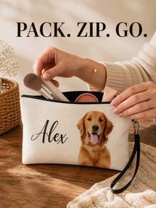 Custom Pet Photo Makeup Bag, Personalized Text Zipper Pouch With Wrist Strap, Multi‑Use Storage Pouch, Nice Gift For Pet Lovers Birthday Holiday - Multicolor - View 5