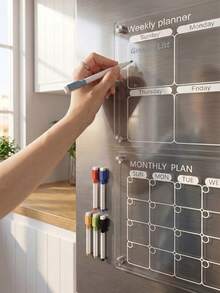 1 Set Magnetic Acrylic Weekly & Monthly Planner Set, Transparent Reusable Whiteboard, Dry-Erase Surface, Easy To Write And Erase, Suitable For Refrigerator Storage, Schedule Planning And Home Organization - Multiple Styles - View 9
