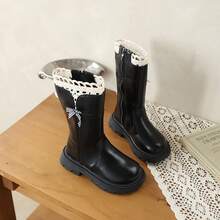 Autumn/Winter Girls' Boots With Side Zipper, Black Tall Boots, Princess Style, Thermal Lined, Suitable For Daily Wear - Black - View 7