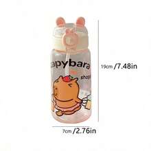 1pc 500ml Cute Capybara Plastic Water Cup, Large Capacity Straw Portable Baby Cartoon Travel Cup - Multicolor - View 2