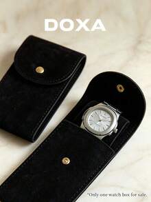 DOXA Classic Black Flannel Watch Storage Bag, Metal Snap Closed, Soft Lined Pocket Size Watch Case, Suitable For Business And Daily Carry - Black - View 2