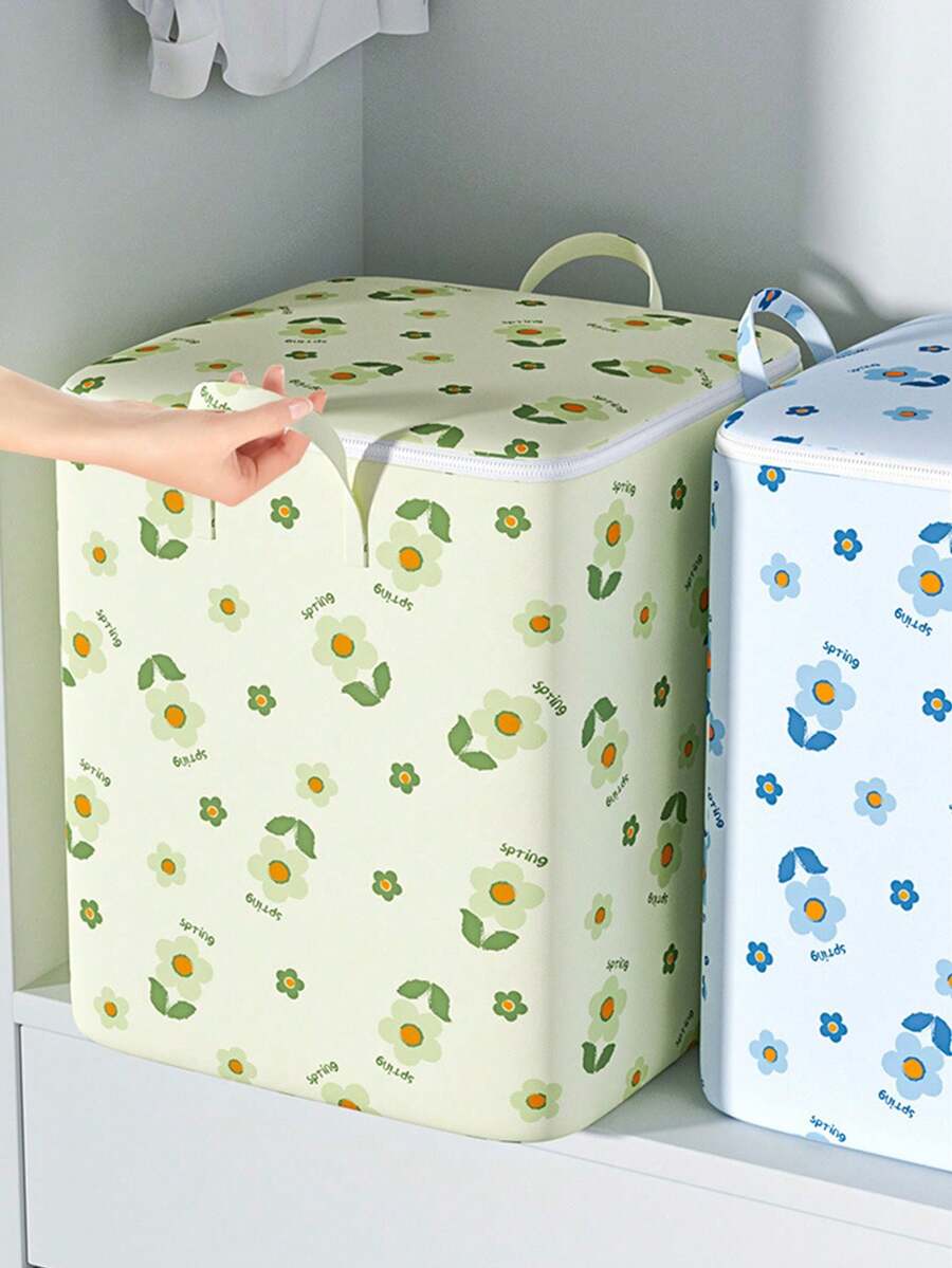 Large Capacity Flower Storage Boxes With Flip-Top Lids & Handles Portable Dustproof Clothes Storage Bags Flower Pattern Organizer Blanket Bedding Comforters Organizer For Bedroom And Closet Bedroom Home Essentials Accessories