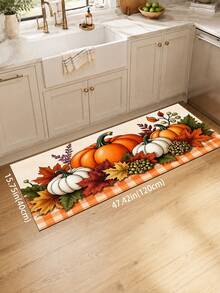 1pc Pumpkin Maple Leaf Plaid Pattern Kitchen Mat, Autumn Country Farmhouse Style, Non-Slip Wear-Resistant Design, Suitable For Autumn, Thanksgiving, Harvest Celebration, Kitchen, Entryway And Home Decor - Multicolor - View 10