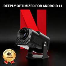 This Mini Ultra HD Projector Is Equipped With Android 11.0 System, Supports Dual-Band Wi-Fi 6 And BT5.2, Has A Brightness Of 233 Lumens, Native Resolution Of 720P, And Supports 4K, 180-Degree Rotation. ° Height Adjustable, Perfect For Camping, Office, Gaming, Home Theater And Other Uses. - Black - View 1