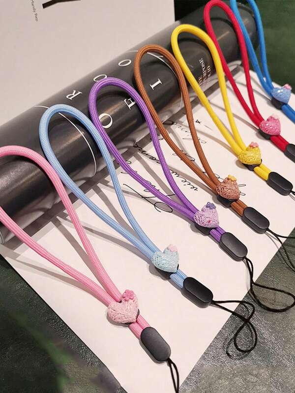 1pc Cartoon Heart Pendant Phone Lanyard, Simple Braided Women's Wrist Short Strap, Universal Phone Case Bracelet, Creative Pendant Key Anti-Loss Rope