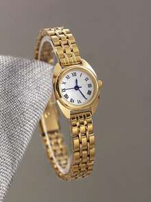 1pc Women's Bracelet Watch, Round White Dial With Roman Numerals, Simple And Versatile, Suitable For Daily Wear And Business Occasions, Perfect Gift For Women, Luxury Women's Gift, Women's Hand Accessory, Small Watch, Elegant Women's Accessory - Gold - View 5