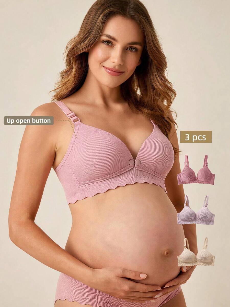 Hart & Haze 3pcs/Set Women's Front Closure Wireless Comfortable Breathable Nursing Maternity Bras, Multi-Color - Multicolor - View 1