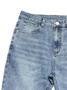 Men's American Style Casual Flared Washed Stretch Denim Jeans - Light Wash - View 4
