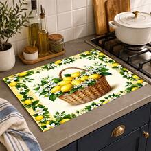 1pc Yellow Lemon Flower Basket Pattern Dish Drying Mat, Fresh Country Style, Quick-Dry Absorbent Material, 2D Flat Floral Print Design, Non-Slip Surface Protection, Suitable For Daily Kitchen, Dish Drying, Family Gatherings And Home Decor - Multicolor - View 3