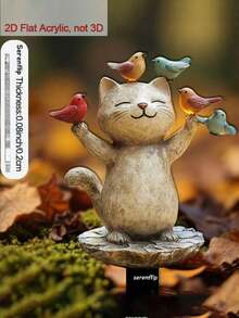 1pc 2D Acrylic Garden Stake, Suitable For Soil. Cat Design With One Bird On Hand And One On Head, Adds Charm To Outdoor Yard, Can Be Used As Flower Pot Decoration, Perfect For Flower Pot Embellishment - A - View 5