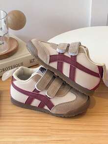 Double Hook & Loop Kids' Retro Striped Decor Soft Sole Non-Slip Casual Walking Shoes For Toddlers - Apricot - View 2
