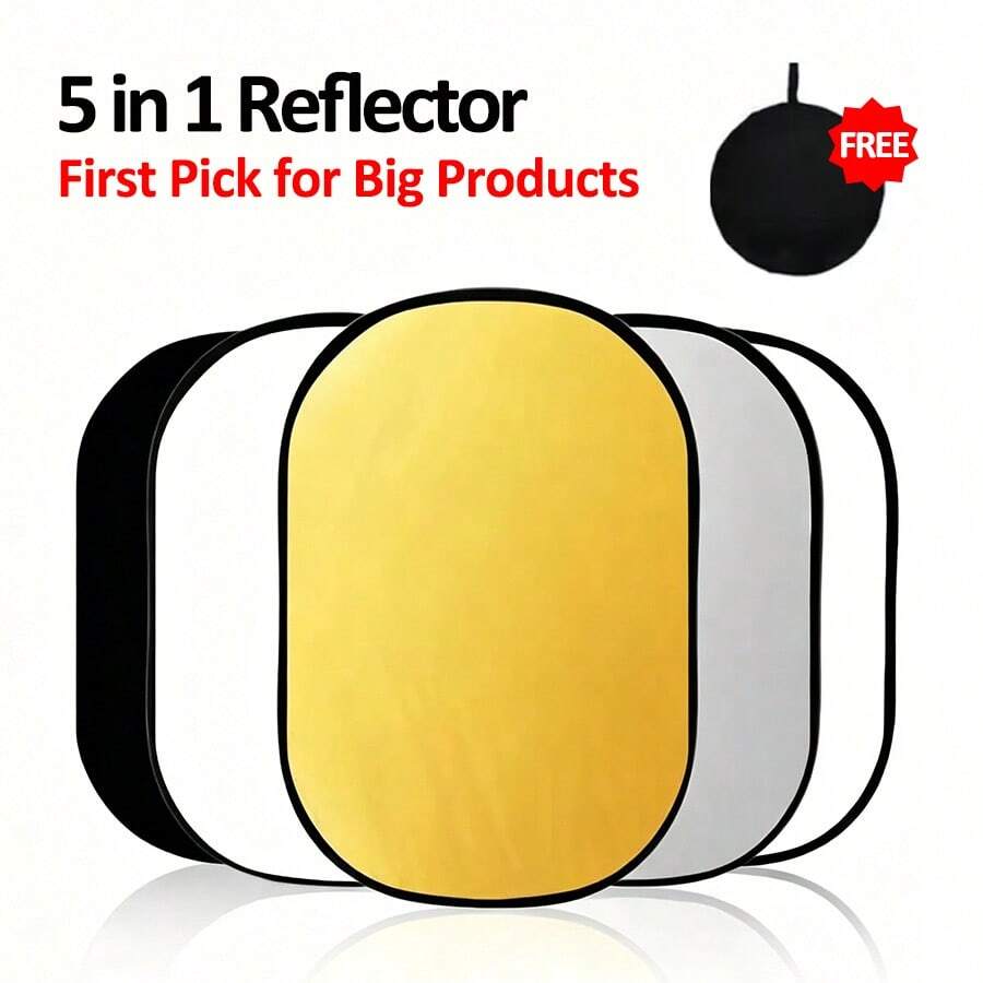 New Style 5‑In‑1 Oval Collapsible Photography Reflector Board 60*90cm Multi‑Disc Fill Light Diffuser 90x120cm Outdoor Studio Live Streaming Lighting Kits Photography Backdrop Props Accessories - View 1