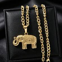 Vintage Embossed Texture 18K Gold Plated Lucky Elephant Copper Necklace Pendant, Unisex, Suitable For Daily Wear And Gatherings, Gift Jewelry - Gold - View 3