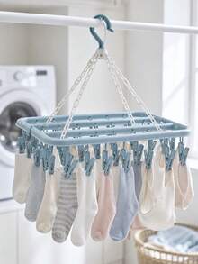 1pc 32-Clip Rotating Plastic Clothes Drying Rack, Foldable Sock And Underwear Hanger With Space-Saving Design, Small Laundry Organizer For Bedroom, Bathroom, Closet, Dorm Room And Laundry Room, Compact Indoor Outdoor Hanging Rack For Garment Care - Multiple Styles and Colors - View 3