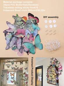 Ultra-Thin Chiffon Fabric 75*600cm, Includes 6m Bead Chain, Bed Curtain, Wedding Arch Curtain, DIY 3D Butterfly Wind Chime Pearl Door Curtain Decoration, Wedding Birthday Party Home Partition Decoration Background Photo Prop - Multicolor 2 - View 14
