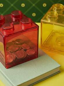 Building Block Shaped Transparent Piggy Bank, Stackable, Dopamine Style, Green/Yellow/Red/Blue, Home Decor Ornament, Suitable For Living Room/Bedroom/Study, Perfect For Back To School, Halloween, Christmas - Multicolor - View 5