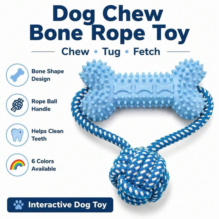 Dog Stuff Puppy Toys Spiky Bone With Rope Knot Ball, Durable Chew Toy, 3-In-1 Teeth Cleaning, Training Toy, Dog Teething And Boredom Relief Toy, Pet Ball Supplies, Dog Balls/Dog Toy/Puppy - Multicolor - View 1