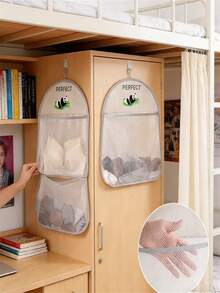 3-Tier Hanging Underwear, Socks And Bra Storage Mesh Bag - Suitable For Dorm And Home Wall-Mounted Transparent Pocket Design | Multi-Layer Clothing Organizer Storage Bag - Multicolor - View 2