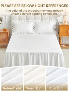 1pc White Bed Skirt Bedspread Bed Sheet, Cozy Room Decor Home Textile, Ruffle Hem With Elastic Corner Straps, Soft Breathable Comfortable, Suitable For Single/Double/Queen/King Size Bed, All Season Use, Machine Washable, Mattress Protector - White - View 8