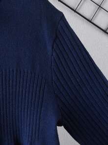 Boys' Simple Argyle Patchwork Half-Zip Mock Neck Long Sleeve Knit Sweater, Textured Casual Pullover, Versatile For Daily Wear, School, Spring, Autumn, Winter - Navy Blue - View 7