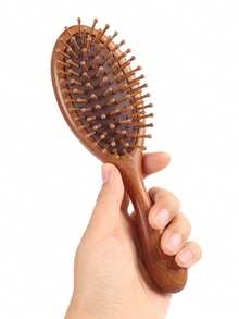 1pc Vintage Air Cushion Comb, Sandalwood Material, Handheld Makeup Cushion Design, Comfortable Scalp Massage, Home & Travel Use, Hair Styling Comb, Suitable For Home Use, Gift For Friends And Family - Brown - View 5
