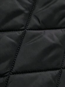 Men's Quilted Diamond Padded Padded Coat, Colorblock Collar Design, Practical Flap Pockets, Casual Outdoor Commute Padded Coat - Black - View 7